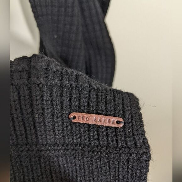 Ted Baker Black Plain Ribbed Knit Scarf Merino Wool Blend - Picture 2 of 6